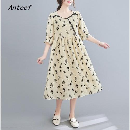 Cotton plus size vintage floral dresses for women casual loose midi woman summer dress elegant clothes 2021 sundresses