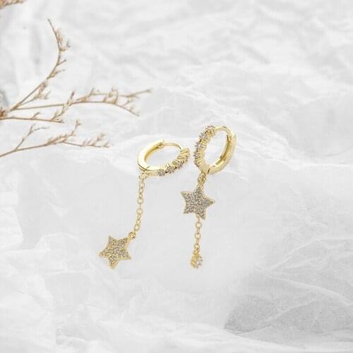 Delicate light luxury zircon earrings with water drop asymmetrical earrings for women