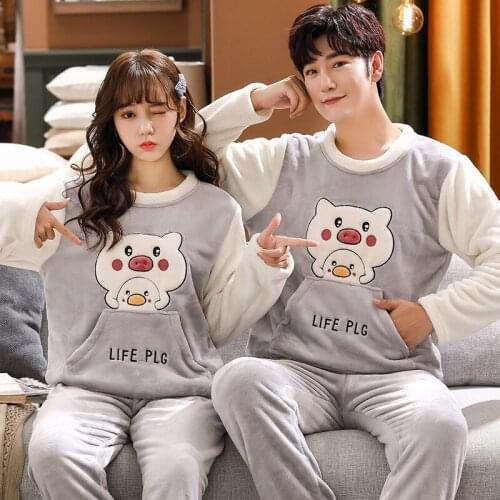 Flannel Flano Casual Pullover Long Sleeve Trousers Boy Girl Pajama Jammies Winter Couples Lovers O-Neck Nightwear Pyjamas hde