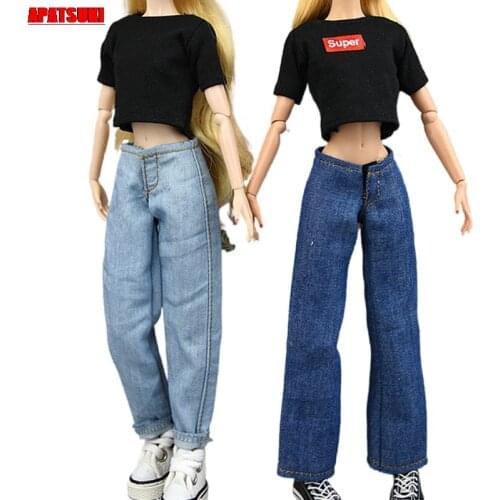 1:6 Doll Clothes Set For Barbie Doll Outfits 1/6 BJD Dollhouse Shirt Crop Tops & Jeans Pants Trousers Toys For Children