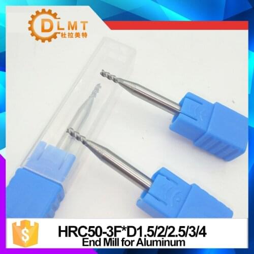 5pcs HRC50 End Mill1.5mm2mm2.5mm3mm4mm 50L 3Flute Spiral Straight Shank Flat EndMills for Aluminum CNC Machine Milling Cutter