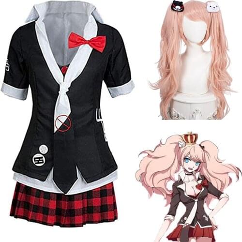 Anime Danganronpa Cosplay Costume Enoshima Junko JK Uniform Short Skirt Double Tail Braid Wig Headwear Suit Halloween Costumes