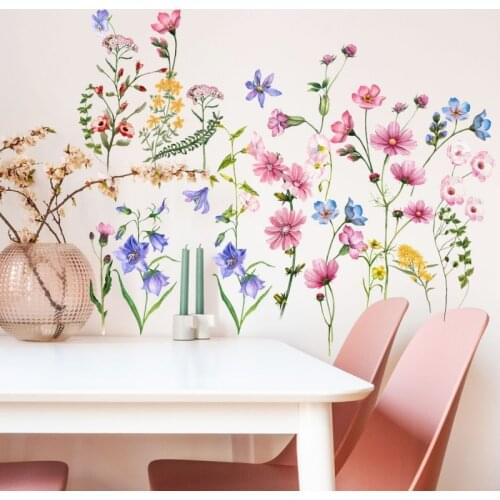 Beautiful Flowers Wall Stickers Waterproof PVC Self Adhesive Wallpaper Pastoral Style Decals Living Room Home Decoration