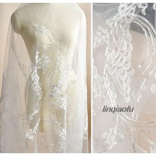 Sequin embroidery lace fabric wedding dress diy mesh fabric clothing decoration material