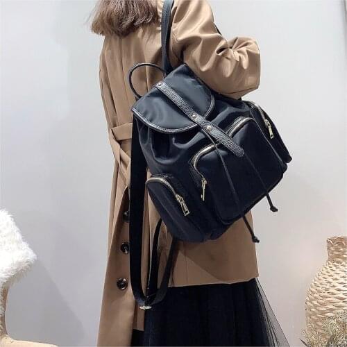 Fashion Nylon Backpack for Women Girls School Bags 2020 Black Multi Pocket Travel Bagpacks Female bolso hombro mujer Mochilas