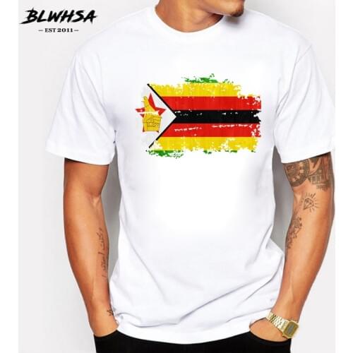 BLWHSA Mens Fashion Zimbabwe Flag Nostalgic Style Short Sleeve T-shirt Men Casual T Shirt O Neck Summer Cotton Tee Big Size 2XL