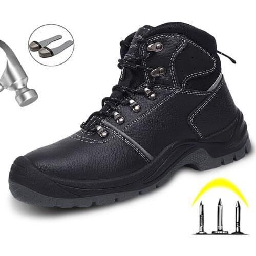 2020 Mens Safety Shoes Work Boots Steel Toe Cap Safety Boots Leather Mens Boots Waterproof Work Shoes Anti-smashing Men Shoes