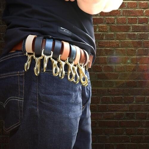 Head leather key chain Solid Brass Handmade head leather hook car belt waist buckle leather mens creative leather goods