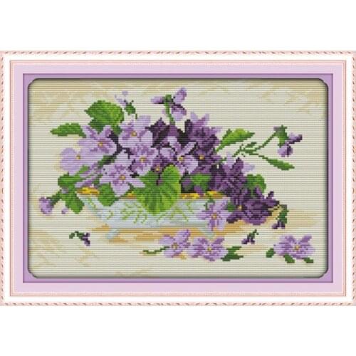 Violet bonsai cross stitch kit flower 18ct 14ct 11ct count printed canvas stitching embroidery DIY handmade needlework