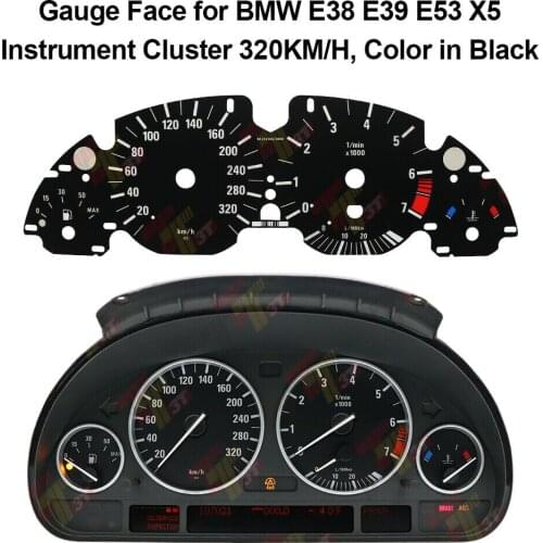 Instrument Cluster Gauge Face Sticker for BMW E38 E39 E53 X5 Dashboard Overlay Facelift 320KM/H Black