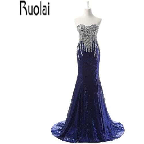 Real Sample Luxury New Arrival Blue Lace Sequined Beading Crystal Sweetheart Mermaid Formal Evening Dresses For Wedding Party