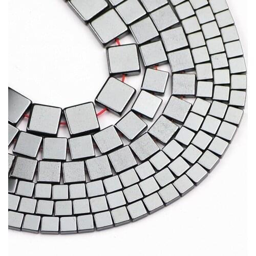 YHBZRET Natural Flat Square Black Hematite Stone 4/6/8MM Rectangle Spacer Loose beads for Jewelry Making DIY bracelets necklace