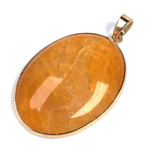 Natural Agates Stone Pendant Golden Oval Pendants Charms For Women Jewelry Making DIY Necklace Accessories