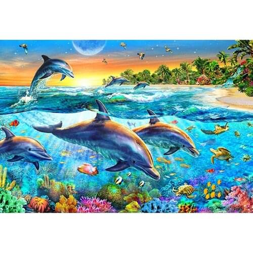 Sale Marine World Dolphins Diamond Embroidery animals 5D DIY Diamond Painting Cross Stitch Mosaic Rhinestone home decor gifts