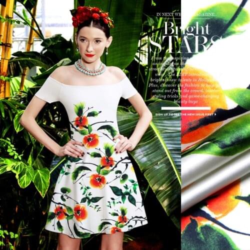 PRINTED SILK STRETCH SATIN 118cm width 19momme Pure Silk Soie Fabrics For Dresses White Color With Positioning Printing MOQ 1.1M