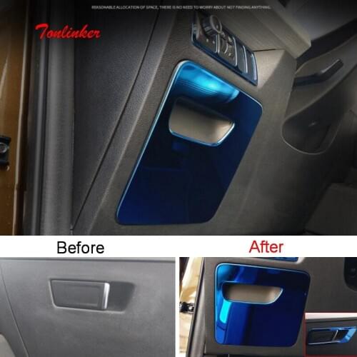 Tonlinker Interior Car Glove storage box Cover Sticker for Geely Atlas 2016-19 Car Styling 2 PCS Stainless steel Cover sticker