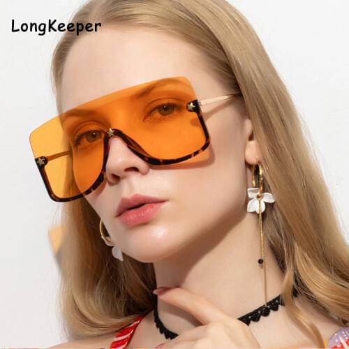 Vinatge Rimless Women Sunglasses 2020 Fashion Brand Oversized Leopard Yellow Sun Glasses Star Rivet Street Shot Shades Oculos