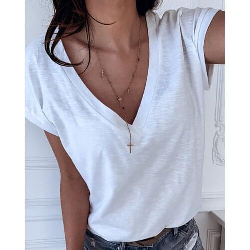 Women Summer V Neck Star Moon Print Short Sleeve Elegant Casual T-shirt Tops Tee Female Shirt Woman Camisetas Mujer