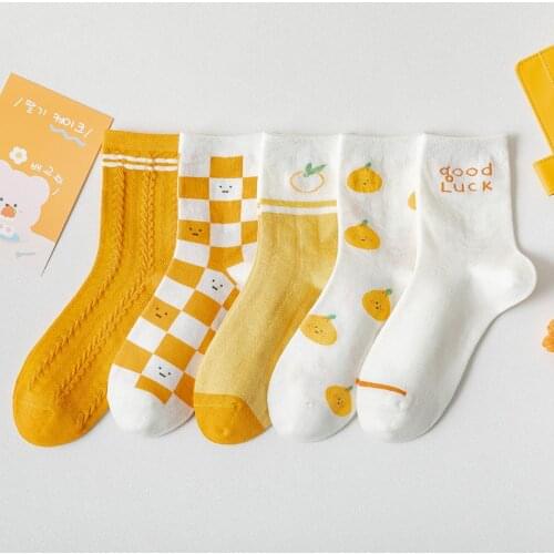 Women Plaid Checkered Dress Socks Striped Yellow White Geometric Gingham Cute Novelty Casual Thin Cotton Knit Ladies Crew Sock