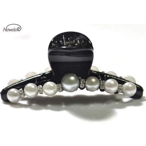 Women Ladies Casual Plastic Hair Claws Crab Clip Crystal Bead Rhinestone Hairpieces Hairpin Headdress Accessories