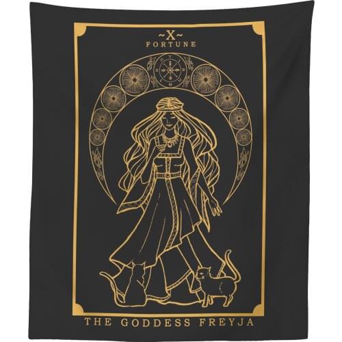 Gold Freyja Tarot Card Tapestry Norse Goddess Pagan Witch Wiccan Wall Art