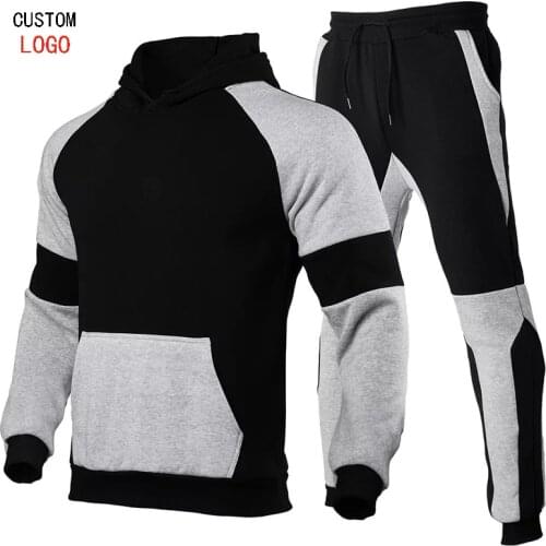 2Pcs Set Men DIY Hoodies Sweatshirts+SweatPant Splice Sweatsuit Print Your Own Design Customize Logo Text Image Couple Tracksuit