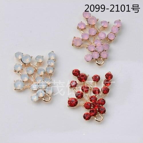 50pcs 29*32mm Clear Crystal Branch Metal Charms, Red Pink Green Leave Branches Party Favor Charms, Keychain Pendant