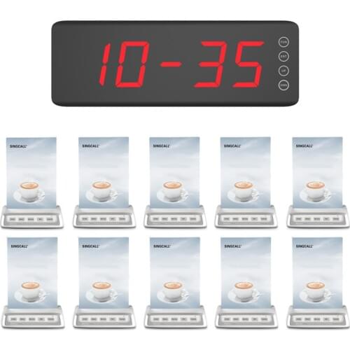 SINGCALL Wireless Calling System 1 Screen Fixed Receiver and 10 Waterproof Call Button with 5 Options Key Buttons, White color