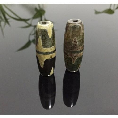 1pc 40mm Buddhist Jewelry Natural Tibetan Dzi Agates Stone Beads Tiger Teeth Vintage Green Antique Agates Stone Beads for Male