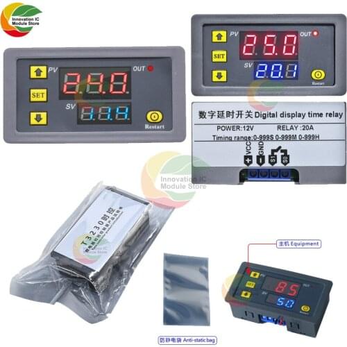 DC 12V Timing Delay Relay Module Cycle Timer LED Time Dual Digital Display Thermolator 0-999 mi With Swtich Case Instruments