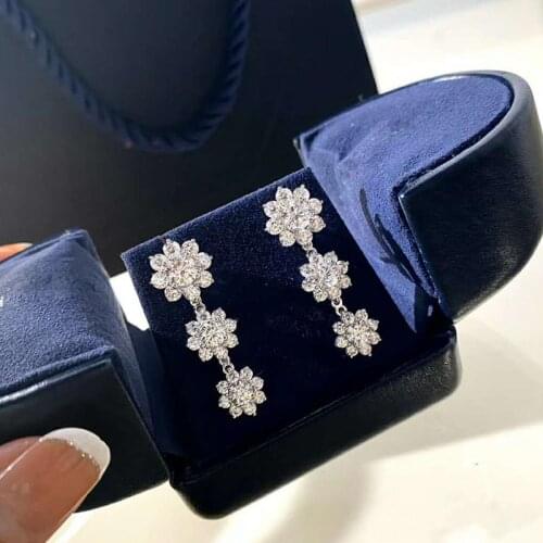 Flower Diamond cz 925 sterling silver Dangle Earring Jewelry Luxury Party Wedding Drop Earrings for Women Bridal Gift