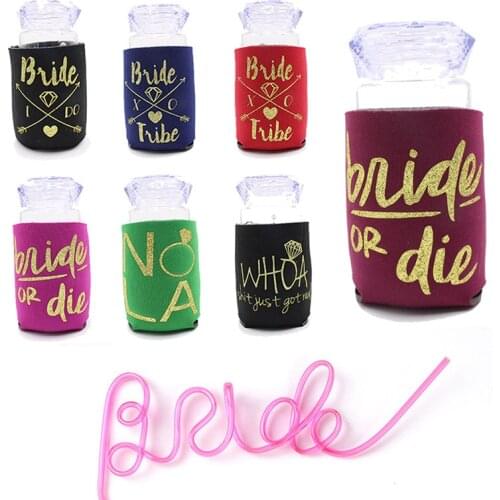 Bridal Shower Bridesmaid Gift Bachelorette Party Decorations Can Cooler Sleeves Team Bride and Bride Coolers Bag Cup Coat