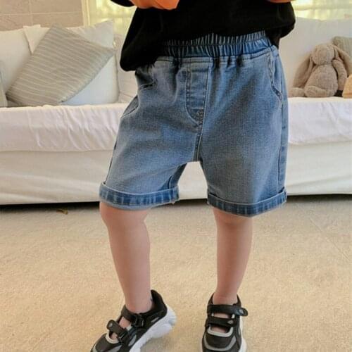 DFXD 2020 Summer Children Half Jeans Pants Toddler Boys Girls Denim Blue Elastic Waist Trousers Fashion Kids Clothing For 2-7T