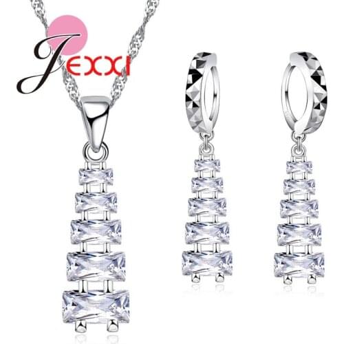 Hot sell Latest Fashion Girls Tower Design Crystal Drop Earrings Pendant 925 Sterling Silver Jewelry Sets for Women