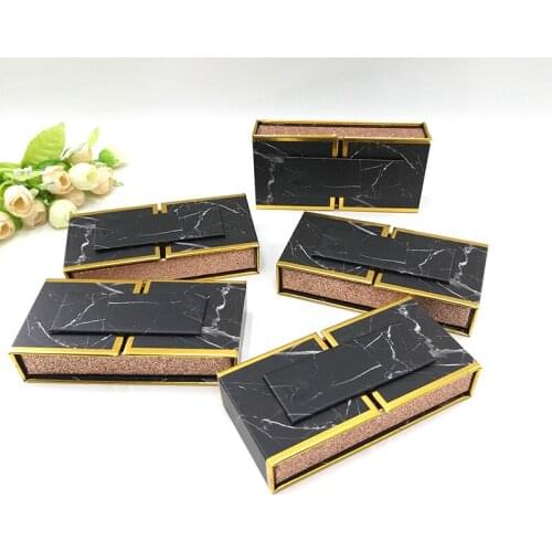 Custom Logo Eyelash Packaging Box Black Marble Magnetic Rectangle Lash Case Dramatic 25mm Mink Eyelashes Box Lash Packaging