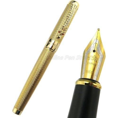 Jinhao 1200 Metal Gold Mesh Barrel Dragon Clip Broad Nib 0.7mm Fountain Pen Office School Writing Gift Pen Accessory