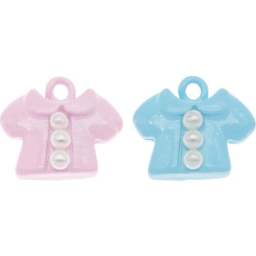 Julie Wang 8PCS Enamel Tiny Baby Clothes Charms With Fake Pearl Alloy Blue Pink Coat Pendant Bracelet Jewelry Making Accessory