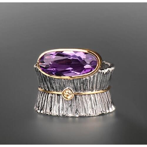 Vintage Purple Zircon Tree Bark Flower Ring Catching 2019 Jewelry Big Wide Women Finger Rings Fine Jewelry Valentines Day Gifts