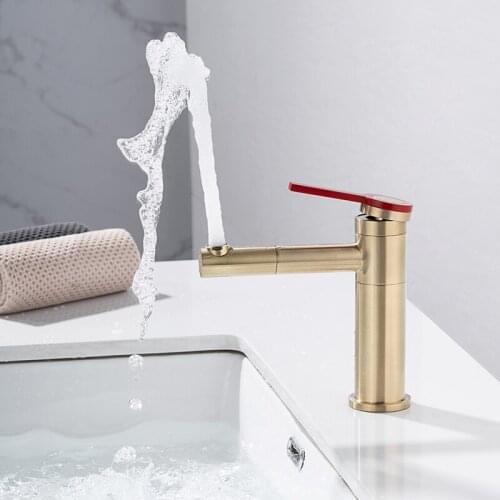 Matt Balck Bathroom Basin Faucet Brushed Golden Deck Mounted Faucet Tap 360 Rotation Single Handle Hot Cold Water Bath Mixer Tap
