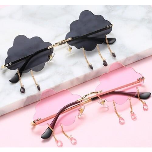 Fashion Rimless Men Sunglasses Women Trendy Clouds Sun Glasses Female Male Vintage Metal Tassel Raindrop Design Oculos De Sol