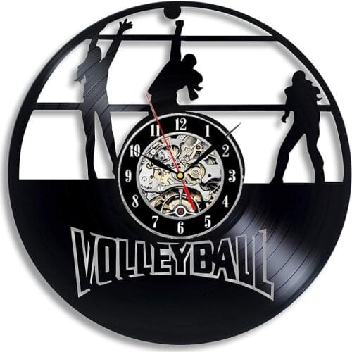 Vintage Vinyl Record Wall Clock Modern Design Sport Theme Volleyball Hanging Watch Vinyl Wall Clocks Home Decor Gifts for Team