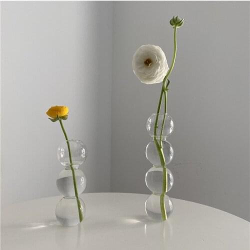 Nordic Glass Flower Vase Creative Bubble Bottle Shaped Vase Transparent Hydroponic Ball Home Decoration Wedding Table Ornament