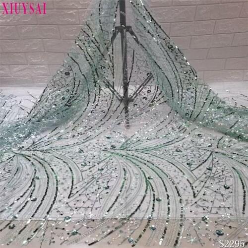 Latest Nigerian Lace Fabrics African Lace Fabric 2021 High Quality Lace with Sequin, Green French Lace Fabric for Wedding Dress