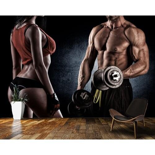 Papel de parede Men and women sports and bodybuilding Gym wallpaper mural,living room bedroom wall papers home decor