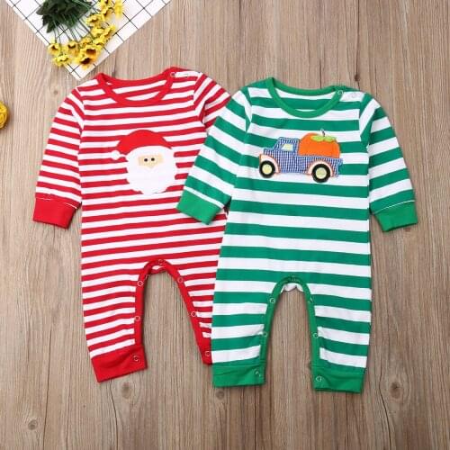 0-18M Halloween Christmas Baby Romper Print Striped Newborn Infant Toddler Girls Boys Romper Jumpsuit Outfits XMAS Clothes