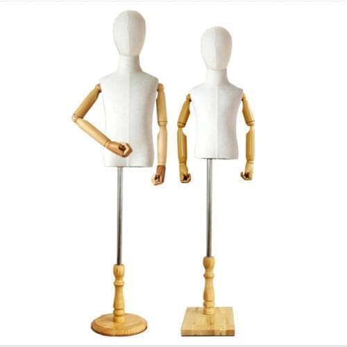 8-9 Year Children Diy Head Mannequin Body Half-Style Models Props,Clothing White Lince Fabric Wood Hand Disc Base Pet 1pc D347