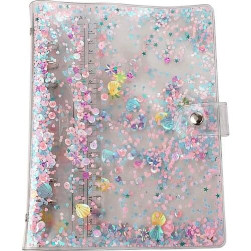 A5 6-Ring Loose Leaf Binder Cover PVC Glitter Planner Notebook Refillable Shell with Snap Button Closure For Round-Ring Pages