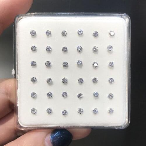 925 Sterling Silver cubic zircon nose stud Round pattern body jewelry piercing 36pcs/pack