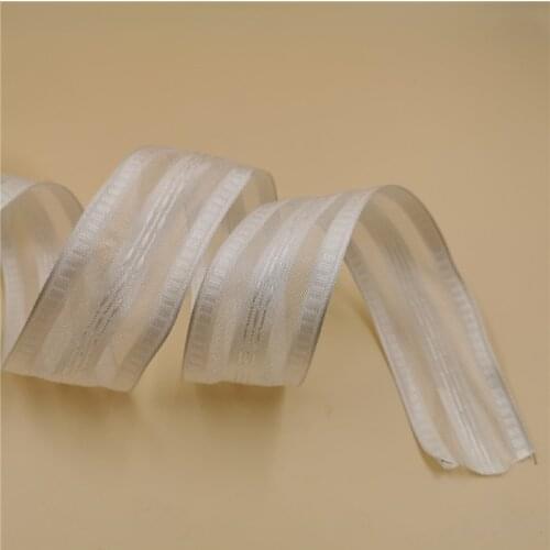 N2056 38MM X 25yards White jacquard weave edge stripes organza wired ribbon