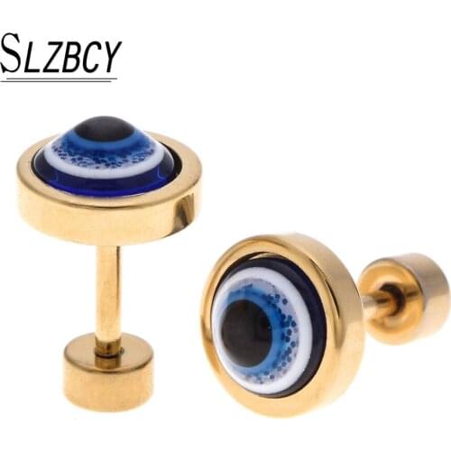 Unique Design Stainless Steel Evil Eye Small Stud Earrings For Women Black Gold Silver Color Round Earring Men Jewelry Brinco